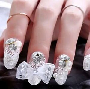 Rhinestone False Nails - Clear
